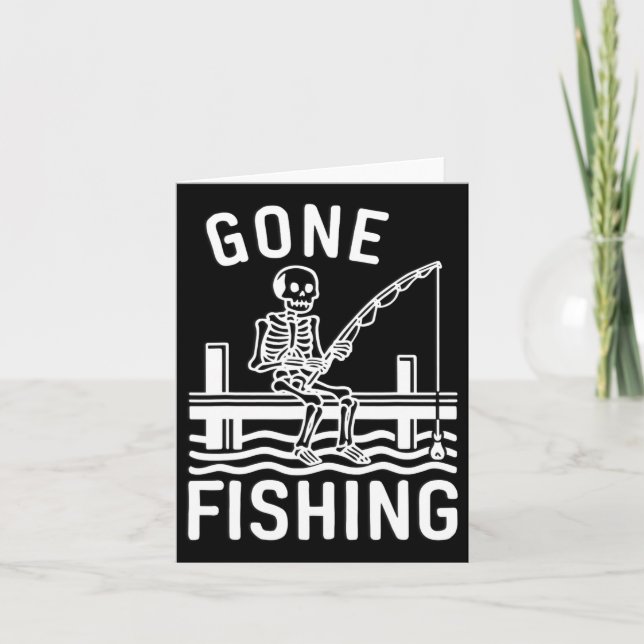 Gone Fishing Skeleton Funny Halloween Fishing  Card (Front)