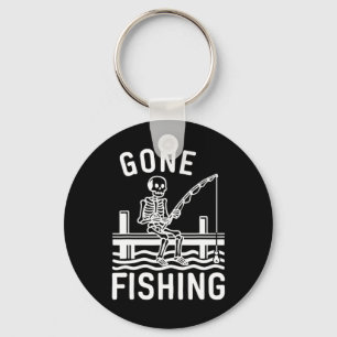 Gone Fishing Skeleton Funny Halloween Fishing Keychain