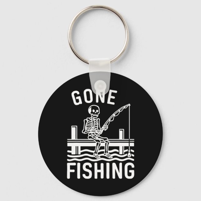 Gone Fishing Skeleton Funny Halloween Fishing  Keychain (Front)