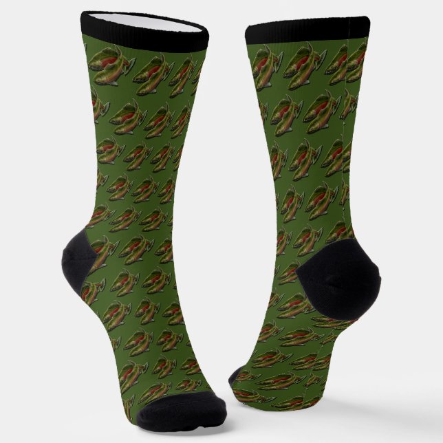 Gone Fishing Socks Coho Salmon Art Socks (Angled)