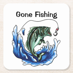 Gone Fishing   Square Paper Coaster