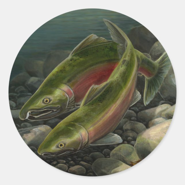 Gone Fishing Stickers Coho Salmon Art Stickers (Front)