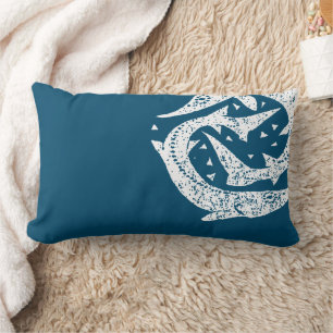 GONE FISHING STURGEON WOODCUT ART LUMBAR PILLOW