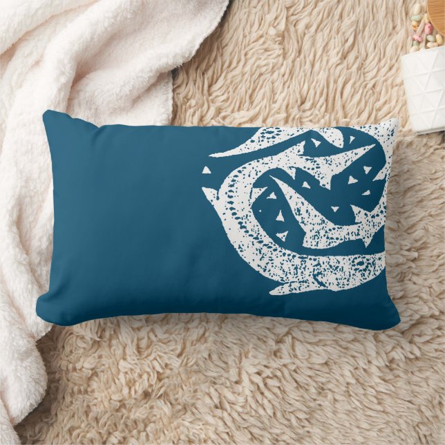 GONE FISHING STURGEON WOODCUT ART LUMBAR PILLOW (Blanket)