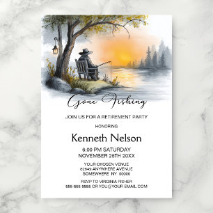 Gone Fishing Sunset Retirement Party Invitation