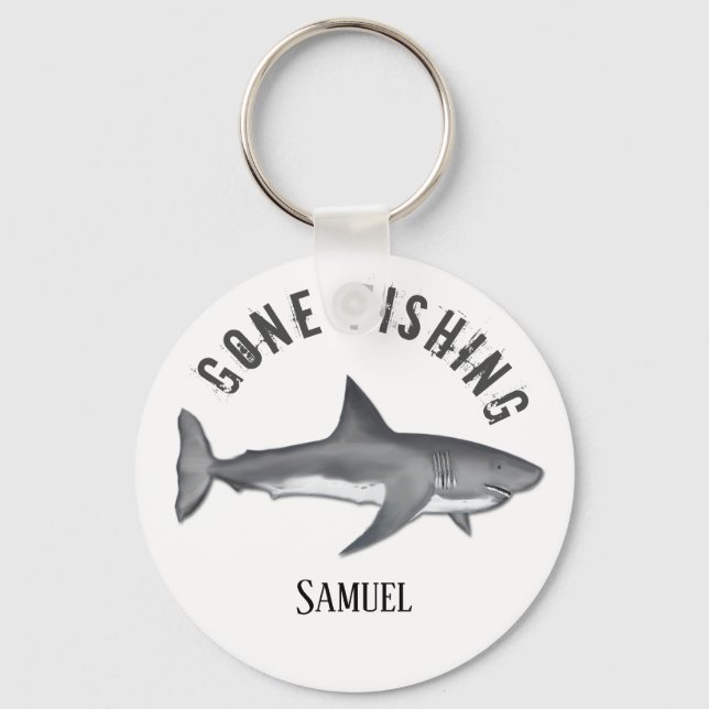 Gone Fishing Tuna Fish Modern Fisherman Cute Keychain (Front)