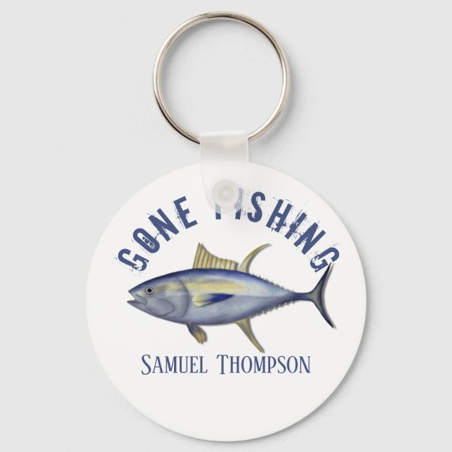 Gone Fishing Tuna Fish Modern Fisherman Cute Keychain (Front)