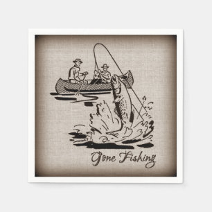 Gone Fishing Vintage Canoe Kayak Fish on Burlap Napkin