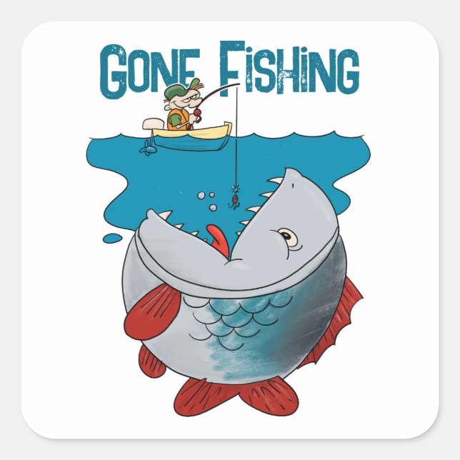 Gone Fishing Waiting For The Big Catch Cartoon Square Sticker (Front)