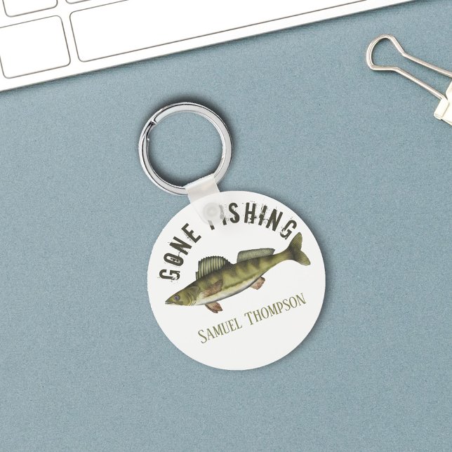 Gone Fishing Walleye Fish Modern Fisherman Cute Keychain (Gone Fishing Custom Keychain)