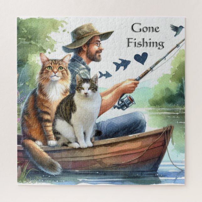 Gone Fishing With Cats Cute Cat Lovers Puzzle (Vertical)