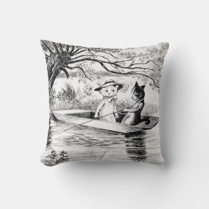 Gone Fishing with Lover, Louis Wain Throw Pillow