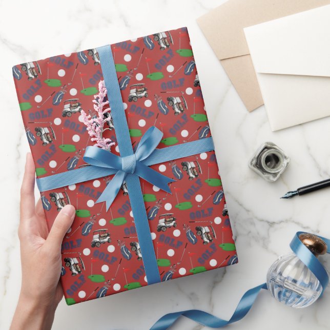 Gone Golfing on Brick Red Wrapping Paper (Gifting)