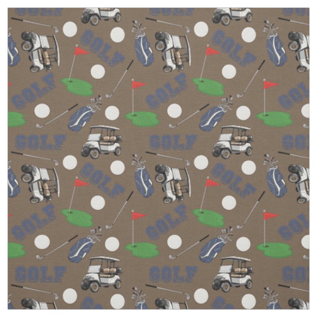 Gone Golfing on Brown Fabric (Swatch)