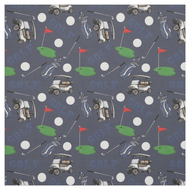 Gone Golfing on Grey-Blue Fabric (Swatch)