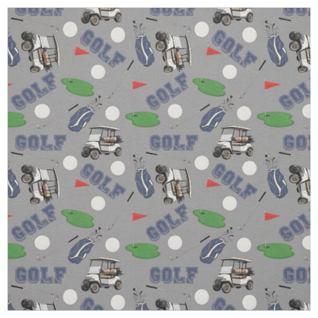 Gone Golfing on Grey Fabric (Swatch)