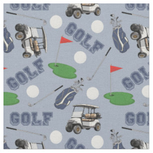 Gone Golfing on Light Grey-Blue Fabric