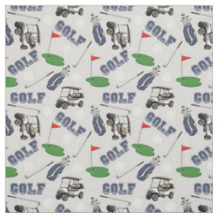 Gone Golfing on Pale Grey Fabric