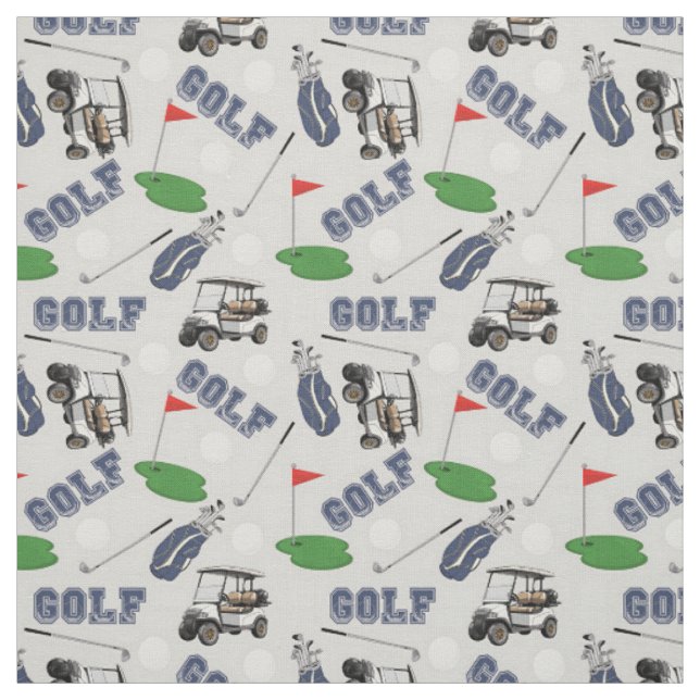 Gone Golfing on Pale Grey Fabric (Swatch)