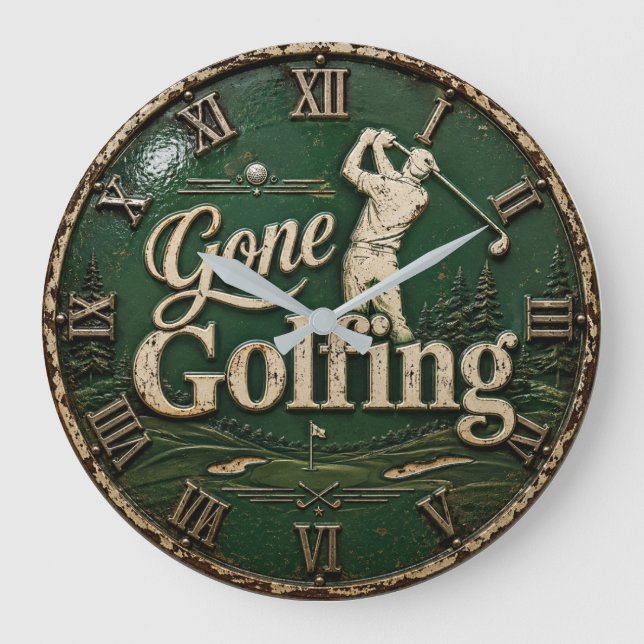 Gone Golfing Vintage Golf Golfer Gift Large Clock (Front)