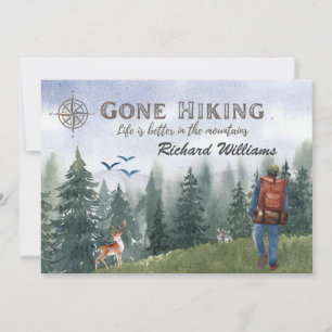 Gone Hiking Life is Better Mountains Hiker Deer  Invitation
