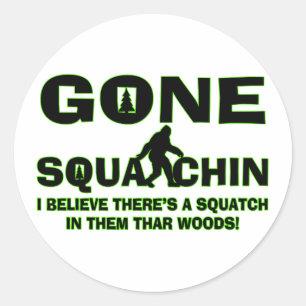 Gone Squatchin Bigfoot In Woods Classic Round Sticker