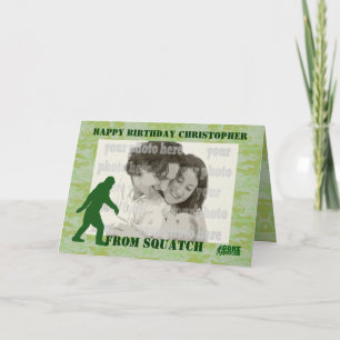 Gone squatchin bigfoot on green camo card