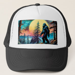Gone Squatchin' Colorful Sasquatch Full Moon Trucker Hat