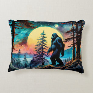 Gone Squatchin' Colourful Sasquatch Landscape Accent Pillow