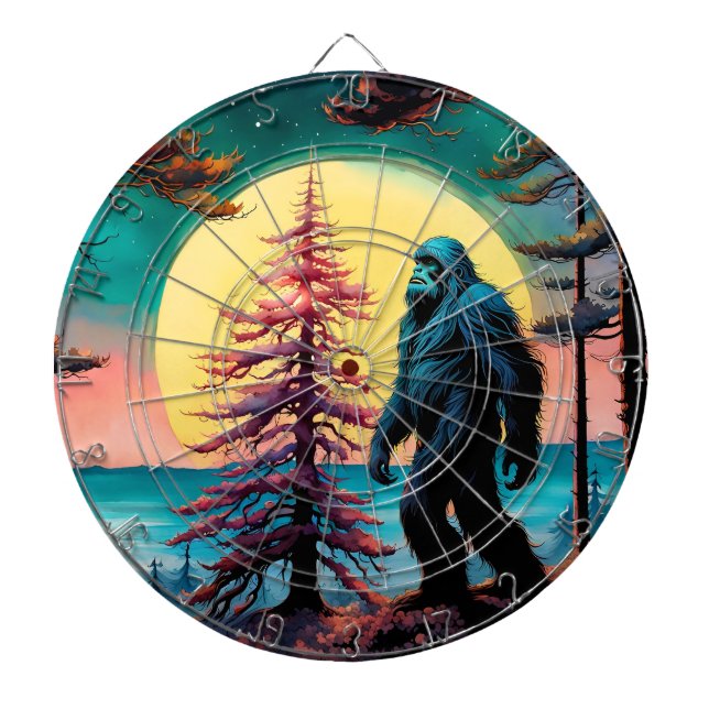Gone Squatchin' Colourful Sasquatch Landscape Dartboard (Front)