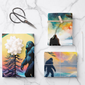 Gone Squatchin' Colourful Sasquatch Landscape II Wrapping Paper Sheet