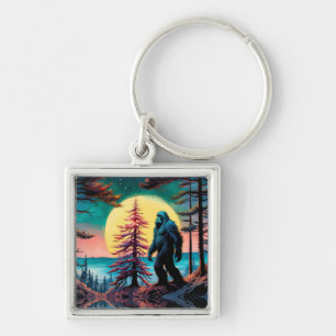 Gone Squatchin' Colourful Sasquatch Landscape Keychain