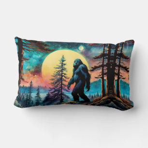 Gone Squatchin' Colourful Sasquatch Landscape Lumbar Pillow