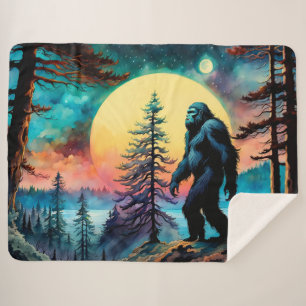 Gone Squatchin' Colourful Sasquatch Landscape Sherpa Blanket