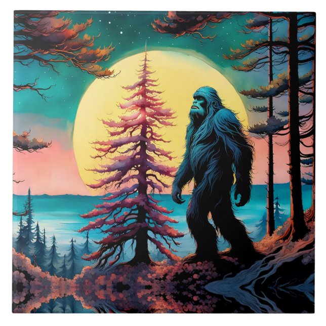 Gone Squatchin' Colourful Sasquatch Landscape Tile (Front)