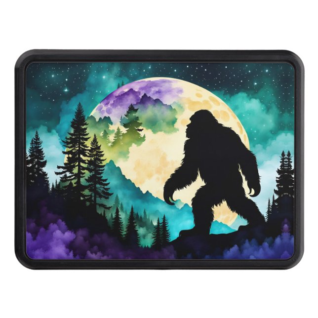 Gone Squatchin' Colourful Sasquatch Landscape Trailer Hitch Cover (Front)