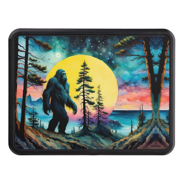 Gone Squatchin' Colourful Sasquatch Landscape Trailer Hitch Cover (Front)