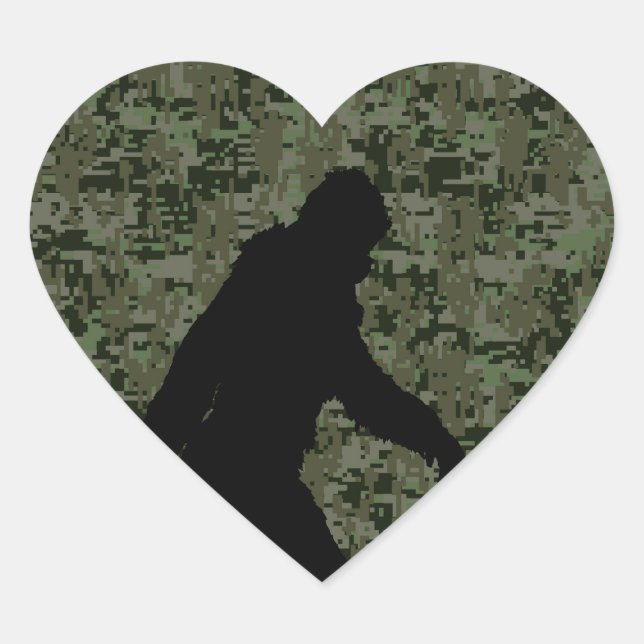 Gone Squatchin For on Olive Digital Camouflage Heart Sticker (Front)