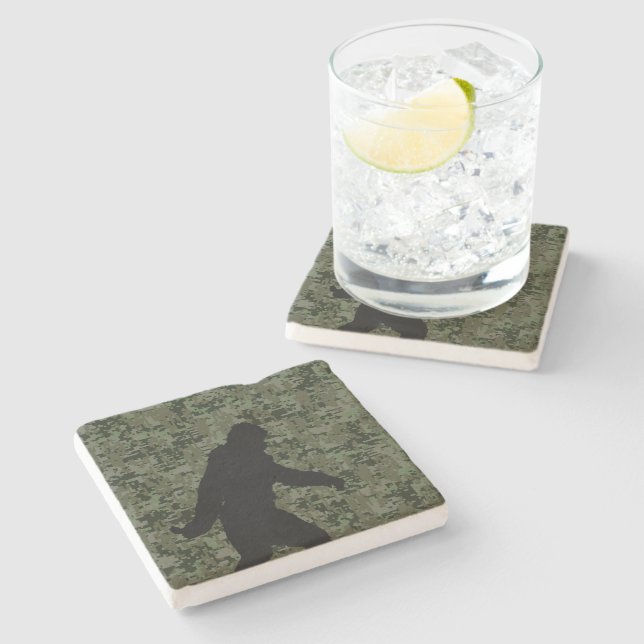 Gone Squatchin Silhouette on Digital Camouflage Stone Coaster (Side)