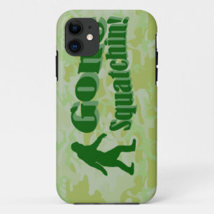 Gone Squatchin text on green camouflage iPhone 11 Case