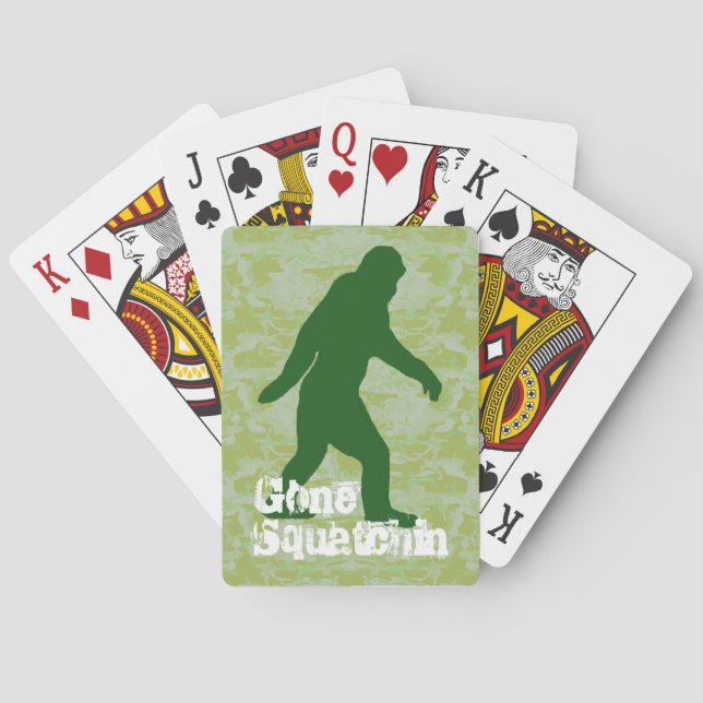 Gone Squatchin text on green camouflage Playing Cards (Back)