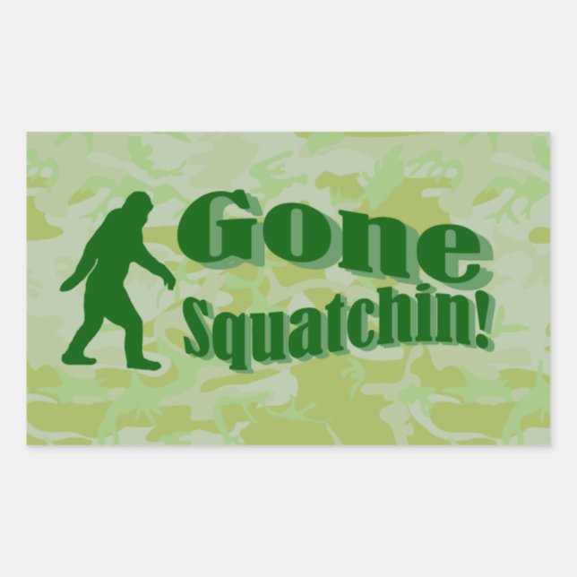 Gone Squatchin text on green camouflage Sticker (Front)