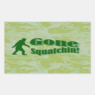 Gone Squatchin text on green camouflage Sticker