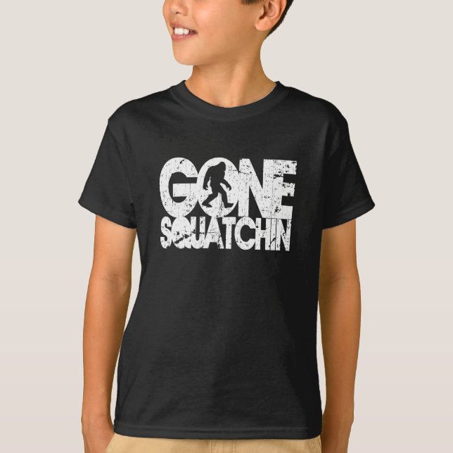 Gone Squatchin - White distressed T-Shirt (Front)