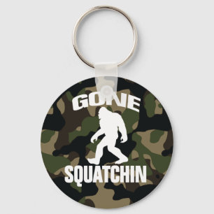 Gone Squatchin white logo with Camo Background Keychain