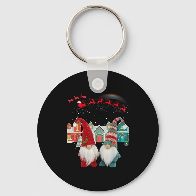 Gonks Christmas Santa Claus Reindeers  Keychain (Front)