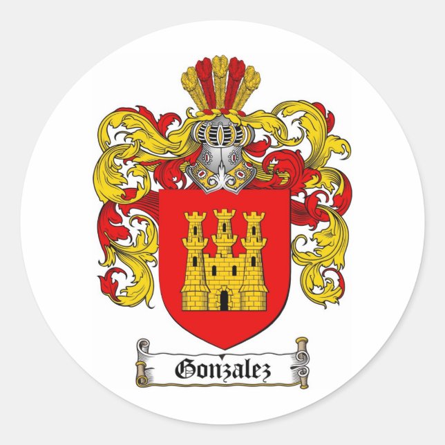 GONZALEZ FAMILY CREST -  GONZALEZ COAT OF ARMS CLASSIC ROUND STICKER (Front)