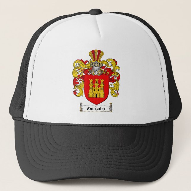 GONZALEZ FAMILY CREST -  GONZALEZ COAT OF ARMS TRUCKER HAT (Front)