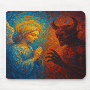 “Good and Evil – Abstract Angel and Demon Painting Mouse Pad