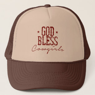 Good bless cowgirls, brown modern typography trucker hat